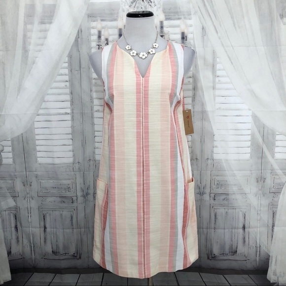 Daniel Cremieux Dresses & Skirts - Cremieux Womens Size XS Pink White V Neck Striped Sleeveless Shift Dress Cotton